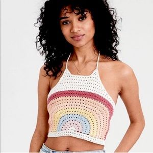 American Eagle Rainbow Crochet Halter Crop Top
